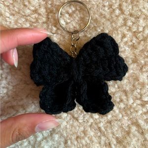 Crochet black bow keychain